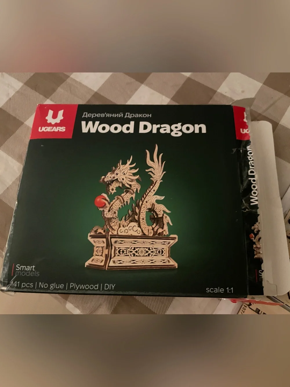 UGEARS Wood Dragon 3D Laser-Cut Puzzle Kit *1 page piece taped/box is taped*